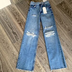 high rise ripped jeans